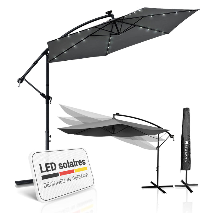 Parasol déporté à LED Brazil – avec manivelle et socle