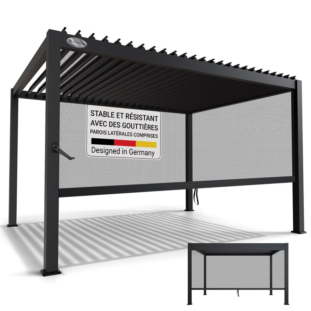 Pergola bioclimatique Tahiti 3 x 4 m avec 1 paroi latérale de 4 m