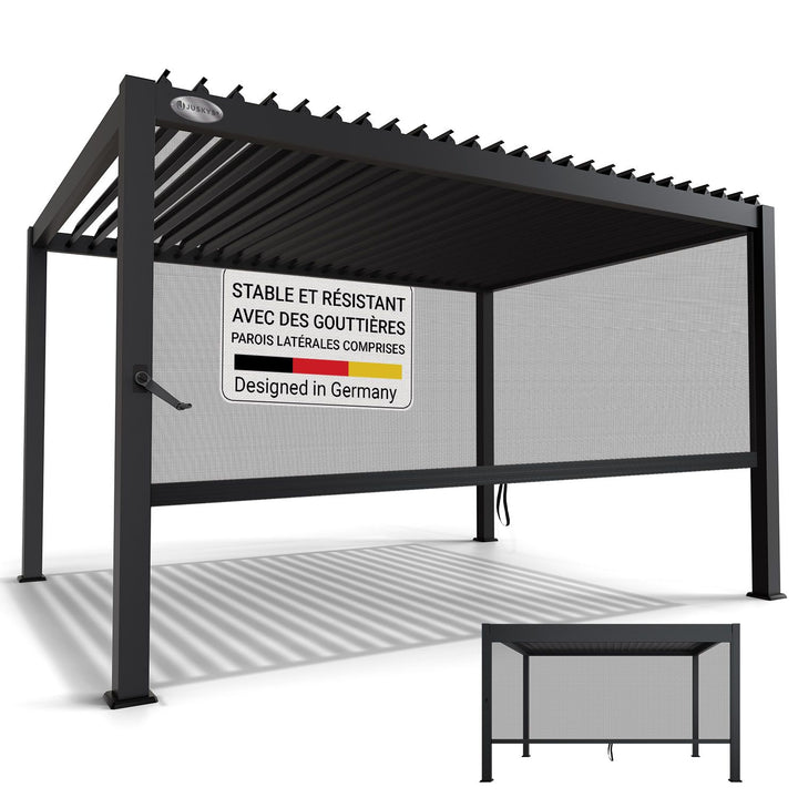 Pergola bioclimatique Tahiti 3 x 4 m avec 1 paroi latérale de 4 m