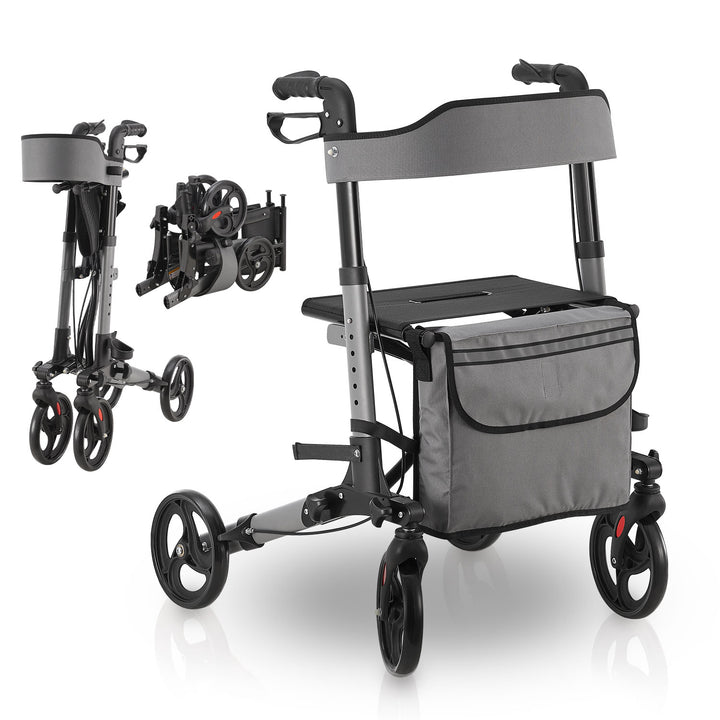 Déambulateur en aluminium Vital – pliable, avec siège et sac à provisions – jusqu'à 130 kg