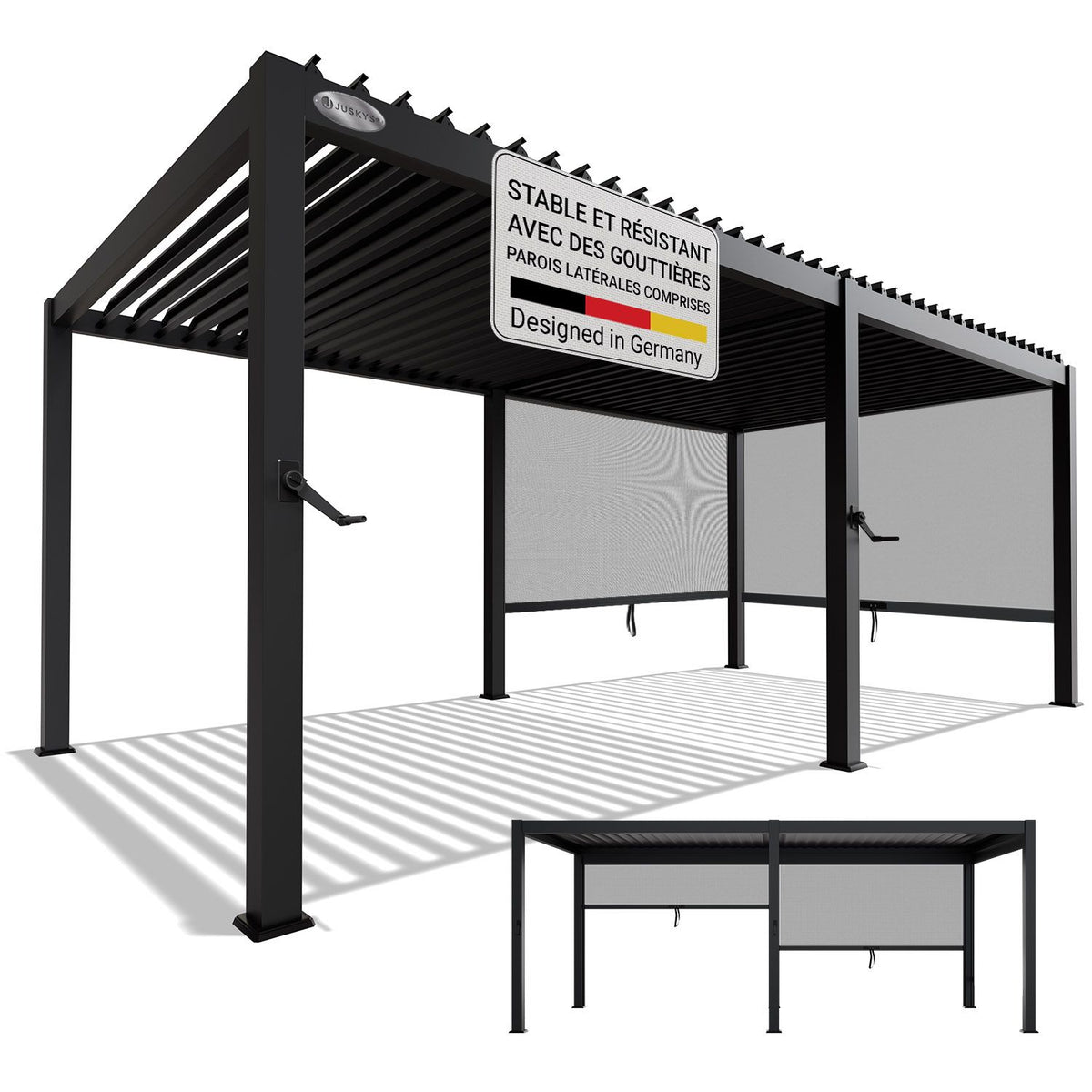 Pergola bioclimatique Tahiti 3 x 5,9 m avec 2x parois latérales 3 m