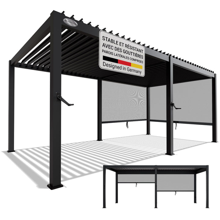 Pergola bioclimatique Tahiti 3 x 5,9 m avec 2x parois latérales 3 m