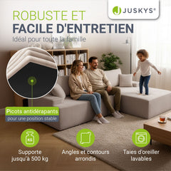 Canapé Coredo avec revêtement en velours côtelé et coussins décoratifs