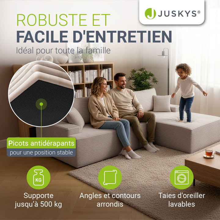 Canapé Coredo avec revêtement en velours côtelé et coussins décoratifs