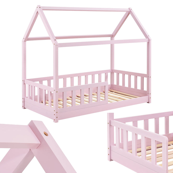 Lit enfant Marli 80 x 160 cm – lit cabane avec barrière et sommier à lattes