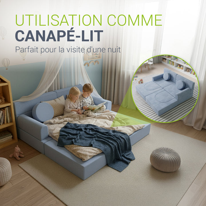 Canapé enfant Kayo avec revêtement en velours côtelé et coussins