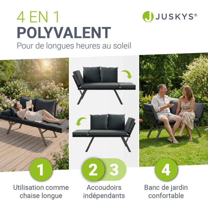 Banc multifonction en polyrotin Calvia Noir/Gris/Crème
