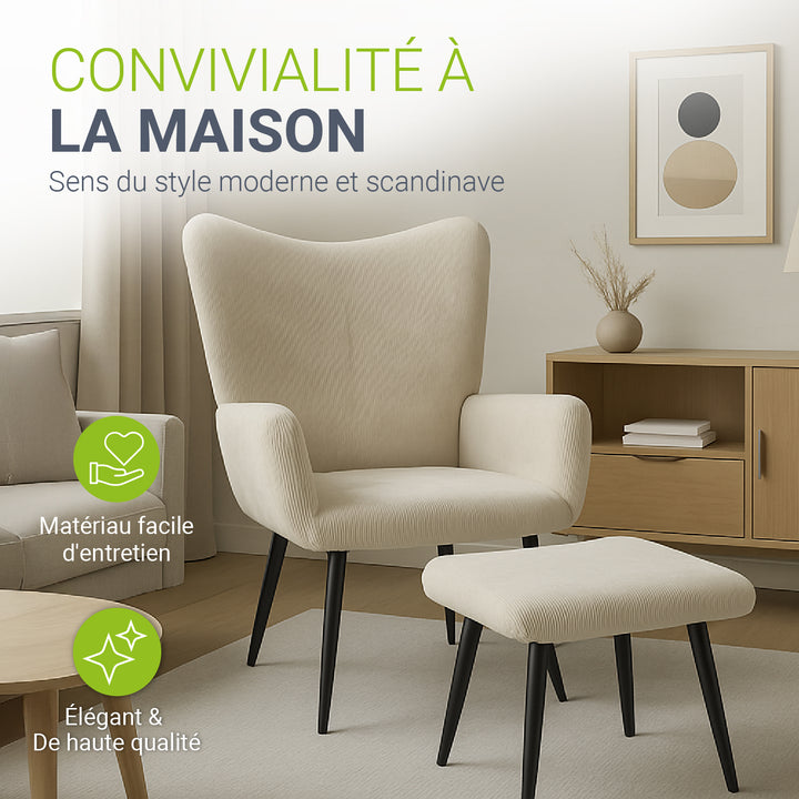 Fauteuil à oreilles avec tabouret Odense en option