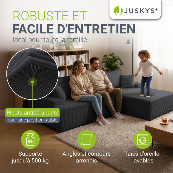 Canapé Coredo avec revêtement en velours côtelé et coussins décoratifs
