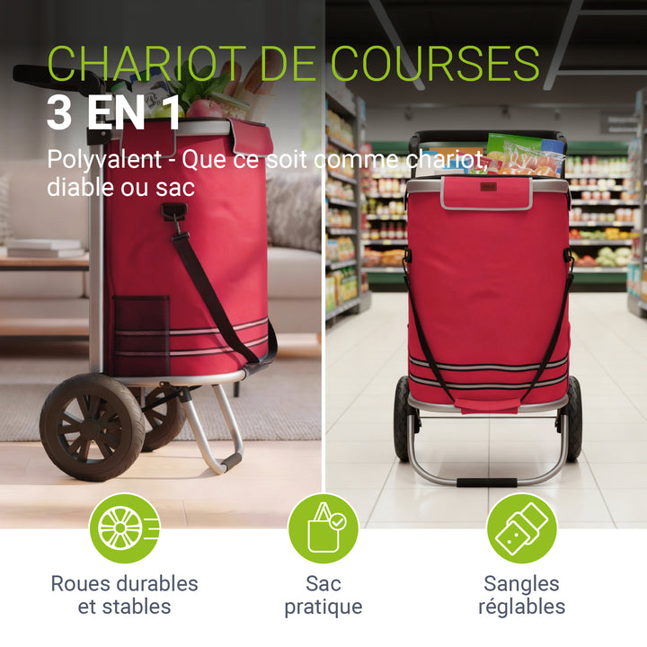 Chariot de courses 3 en 1 - Capacité 56 L