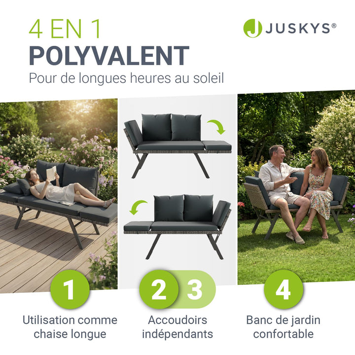 Banc multifonction en polyrotin Calvia Noir/Gris/Crème