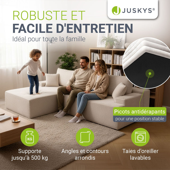 Canapé Coredo avec revêtement en velours côtelé et coussins décoratifs