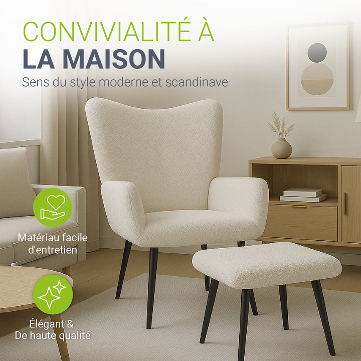 Fauteuil à oreilles avec tabouret Odense en option