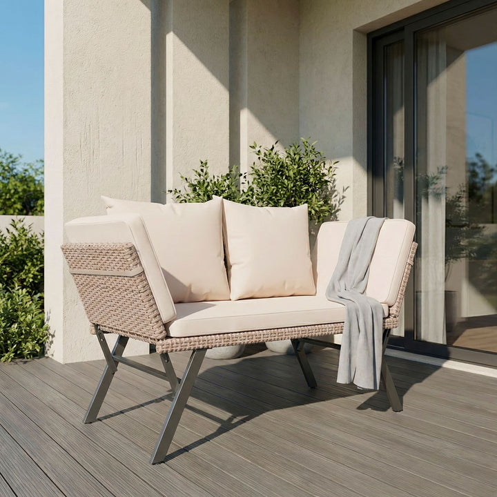 Polyrattan Multifunktionsbank Calvia Schwarz/Grau/Creme