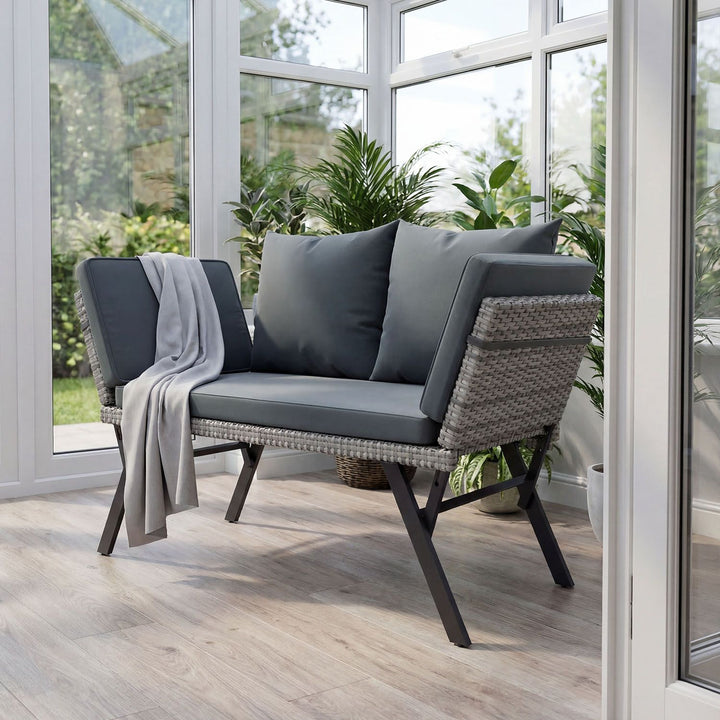 Polyrattan Multifunktionsbank Calvia Schwarz/Grau/Creme