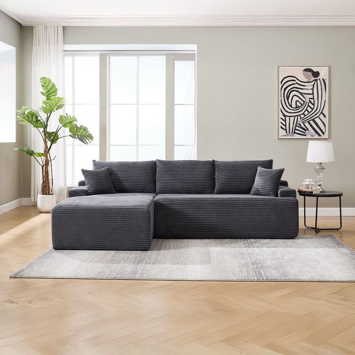 Canapé Coredo avec revêtement en velours côtelé et coussins décoratifs