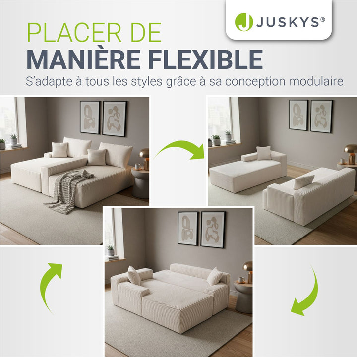Canapé Coredo avec revêtement en velours côtelé et coussins décoratifs