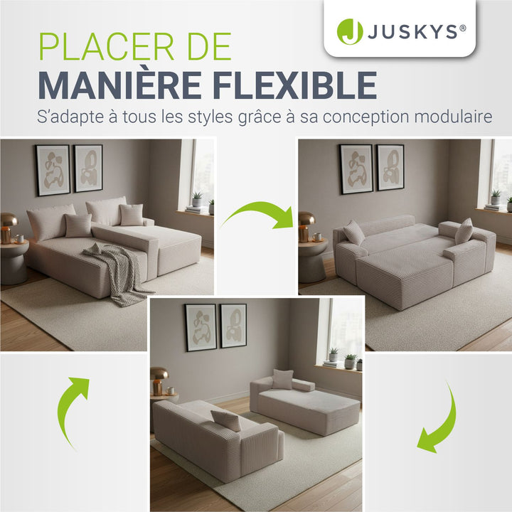 Canapé Coredo avec revêtement en velours côtelé et coussins décoratifs