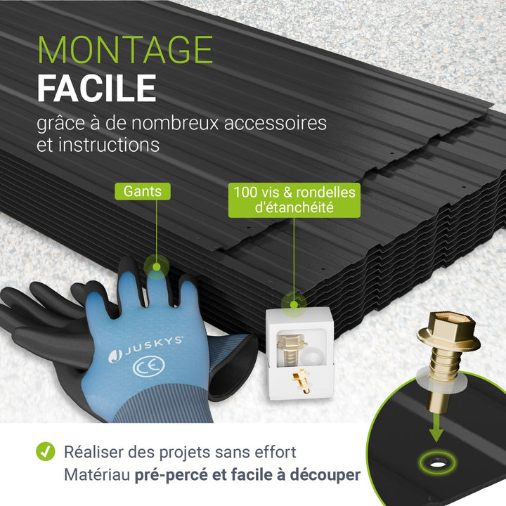Tôles profilées, lots de 12 et de 14 – avec accessoires