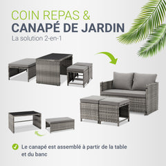 Mobilier de jardin 2 en 1 en polyrotin Jamaica