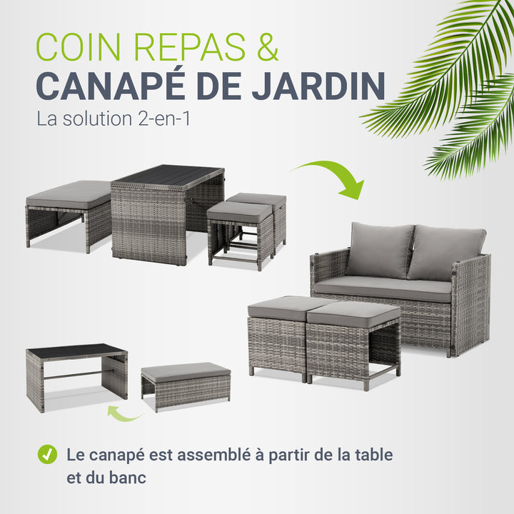 Mobilier de jardin 2 en 1 en polyrotin Jamaica