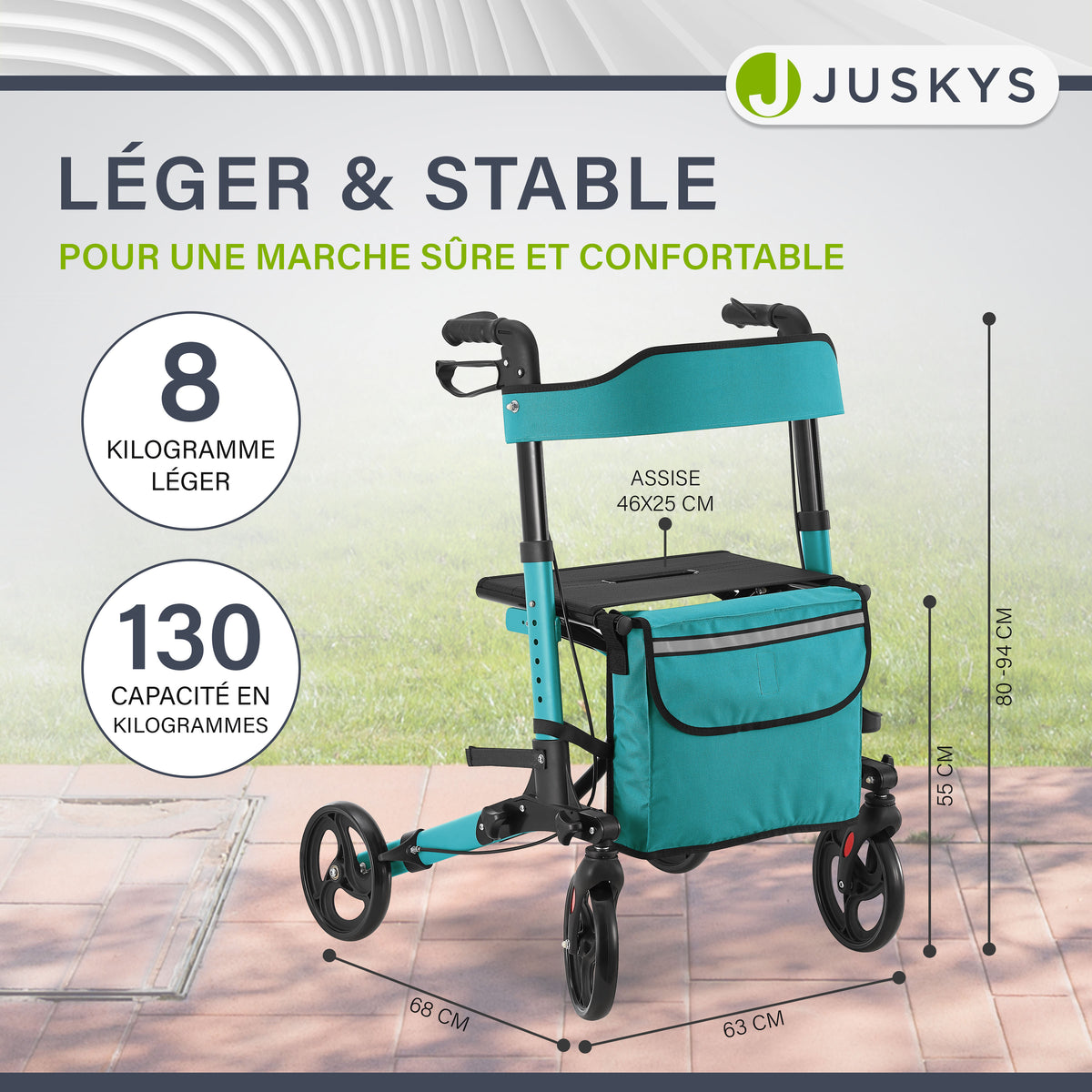 Déambulateur en aluminium Vital – pliable, avec siège et sac à provisions – jusqu'à 130 kg