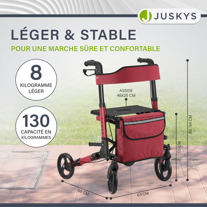 Déambulateur en aluminium Vital – pliable, avec siège et sac à provisions – jusqu'à 130 kg