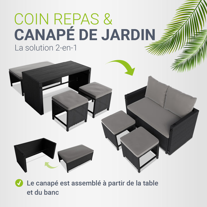 Mobilier de jardin 2 en 1 en polyrotin Jamaica