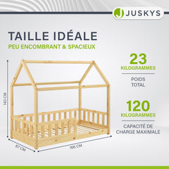 Lit enfant Marli 80 x 160 cm – lit cabane avec barrière et sommier à lattes