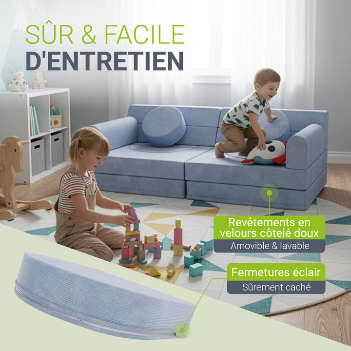 Canapé enfant Kayo avec revêtement en velours côtelé et coussins