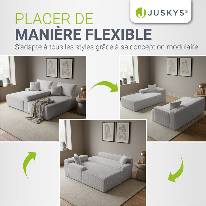 Canapé Coredo avec revêtement en velours côtelé et coussins décoratifs
