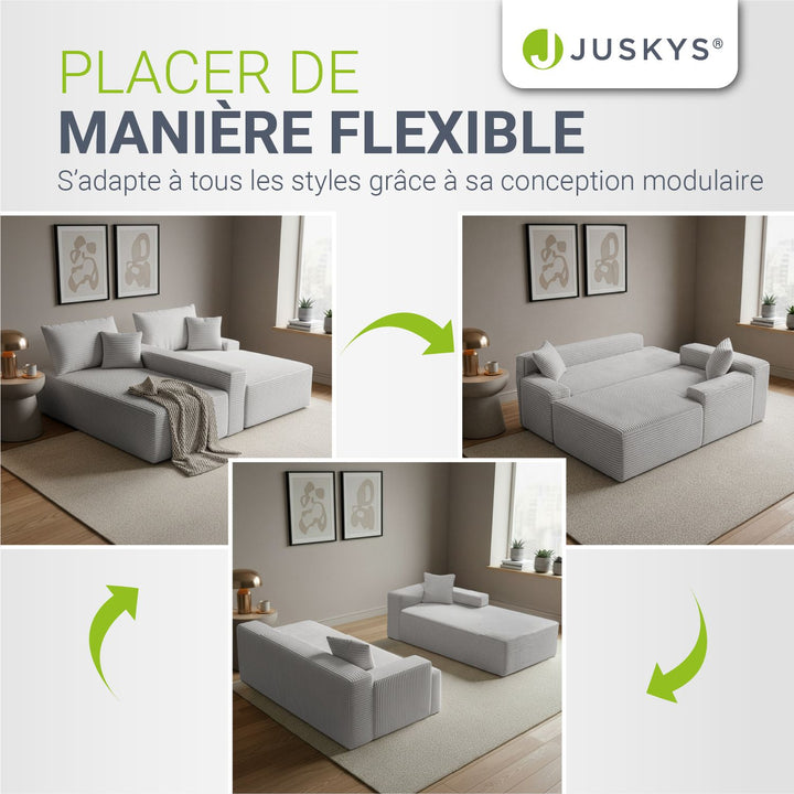 Canapé Coredo avec revêtement en velours côtelé et coussins décoratifs