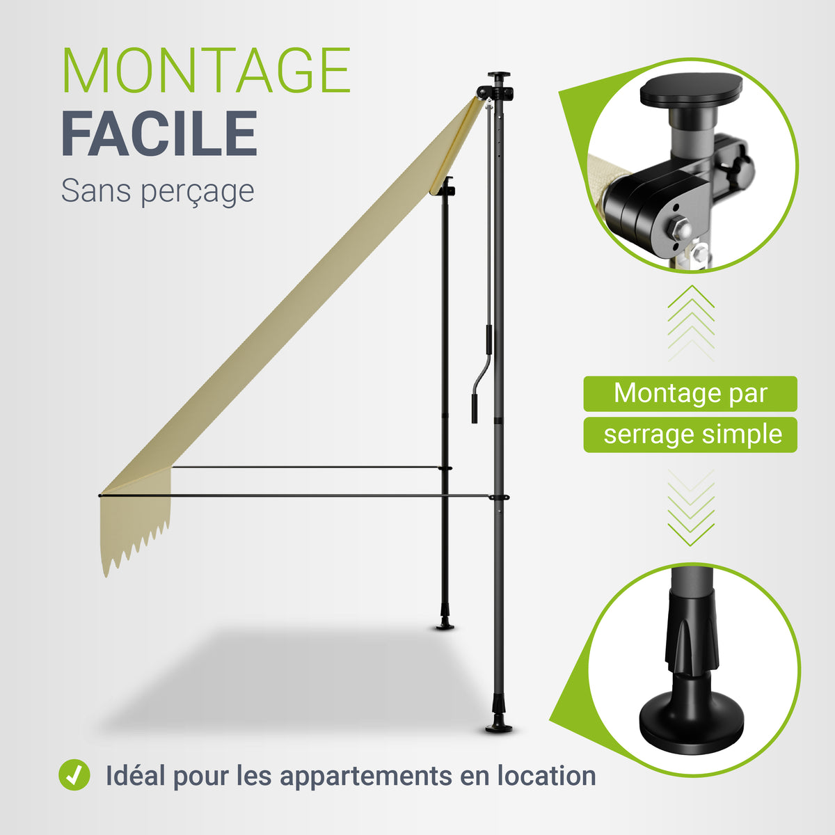 Store de balcon à pince Kapstadt – avec manivelle, jusqu'à 400 cm