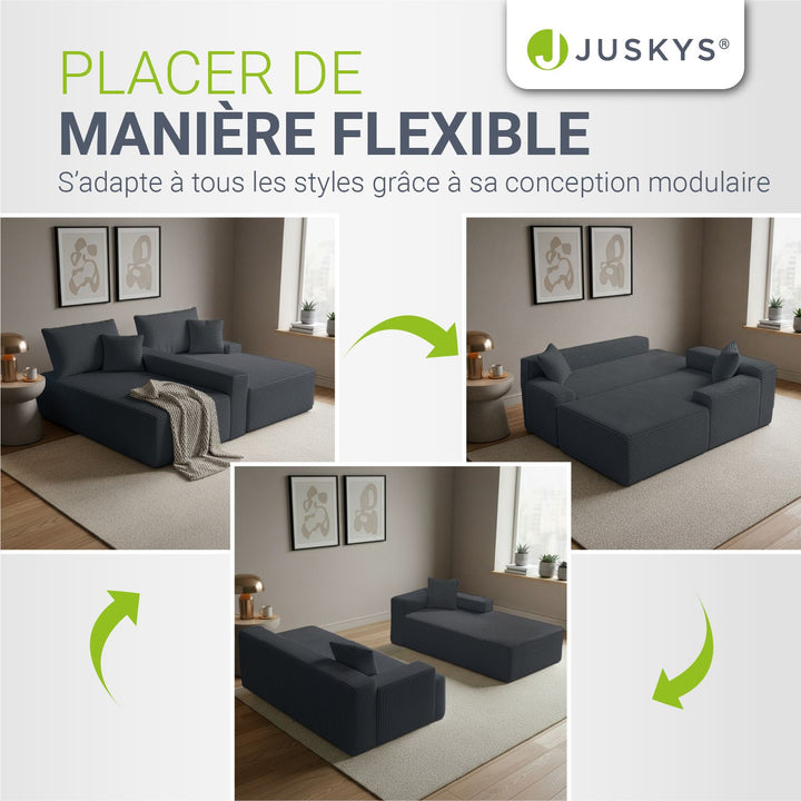 Canapé Coredo avec revêtement en velours côtelé et coussins décoratifs