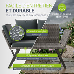 Banc multifonction en polyrotin Calvia Noir/Gris/Crème