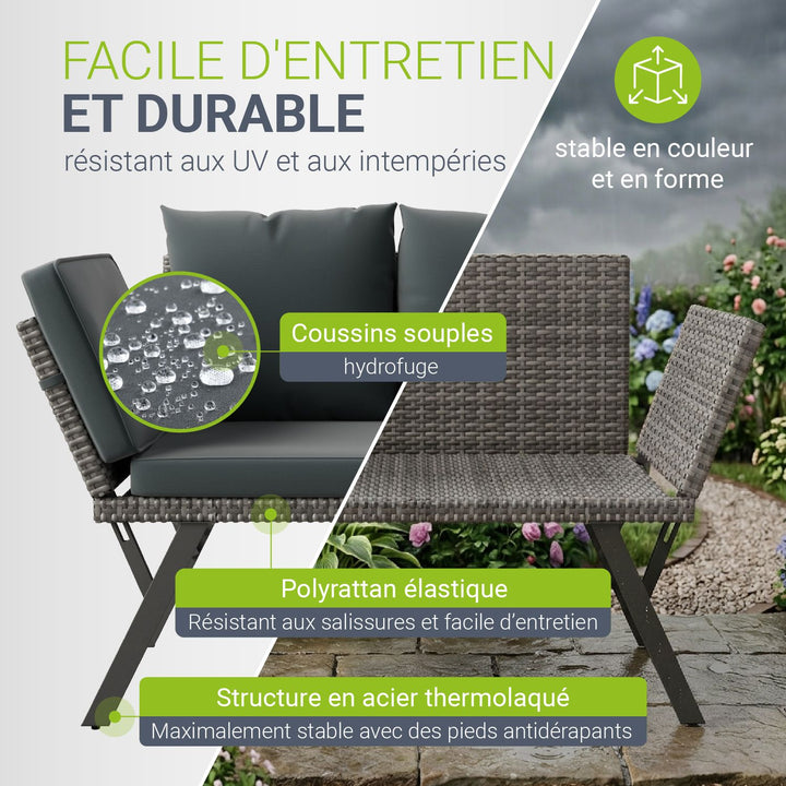 Banc multifonction en polyrotin Calvia Noir/Gris/Crème