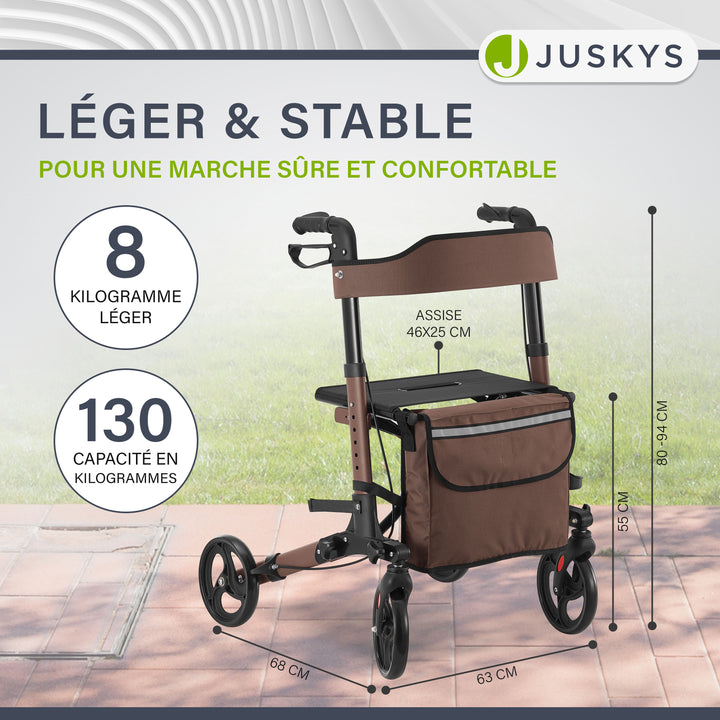 Déambulateur en aluminium Vital – pliable, avec siège et sac à provisions – jusqu'à 130 kg