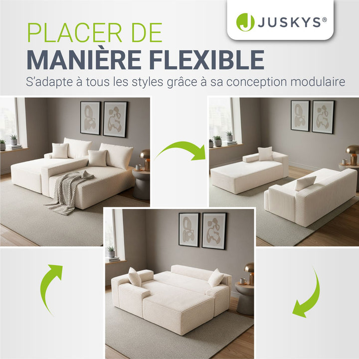 Canapé Coredo avec revêtement en velours côtelé et coussins décoratifs