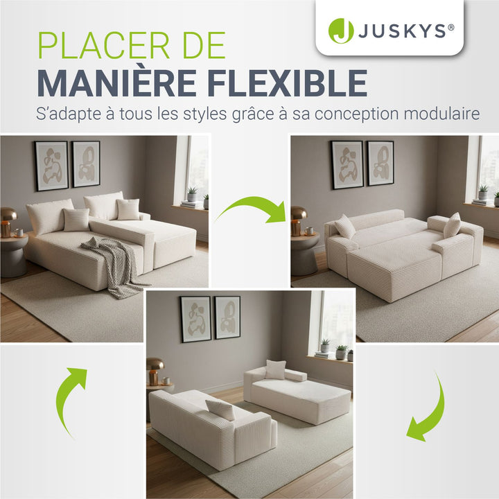 Canapé Coredo avec revêtement en velours côtelé et coussins décoratifs