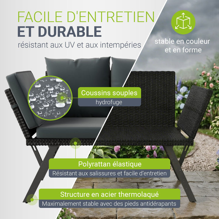 Banc multifonction en polyrotin Calvia Noir/Gris/Crème