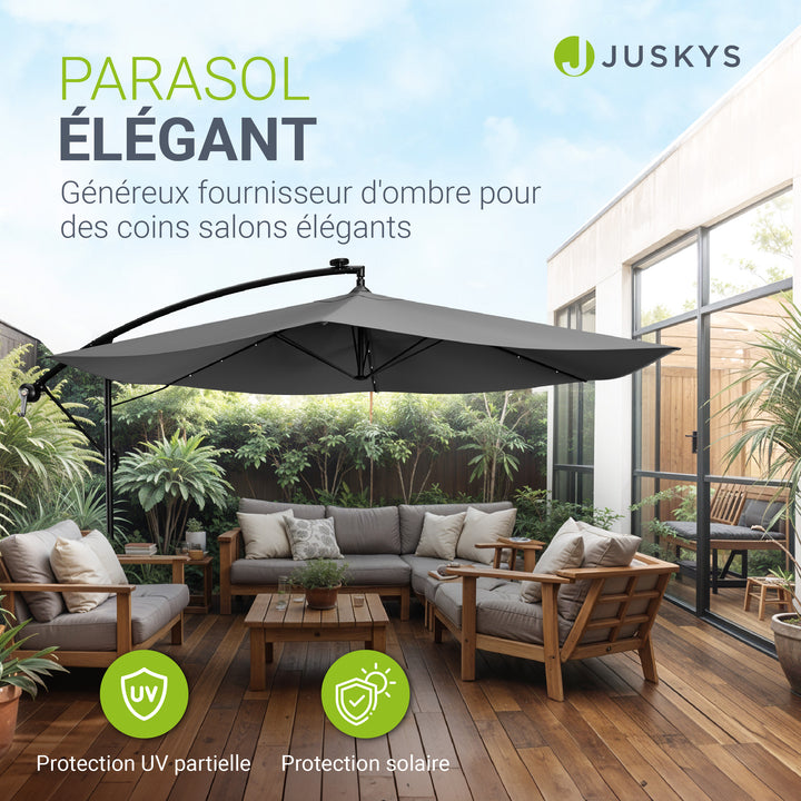 Parasol déporté à LED Brazil – avec manivelle et socle