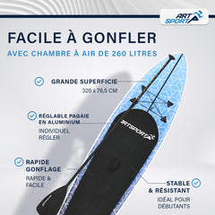 Stand up paddle gonflable – set complet avec sac et accessoires
