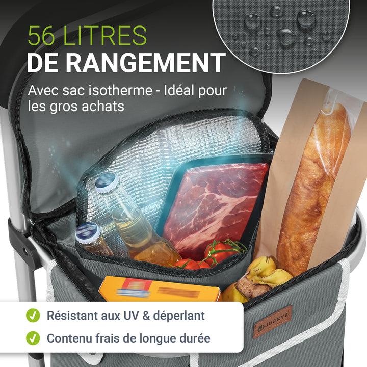 Chariot de courses 3 en 1 - Capacité 56 L