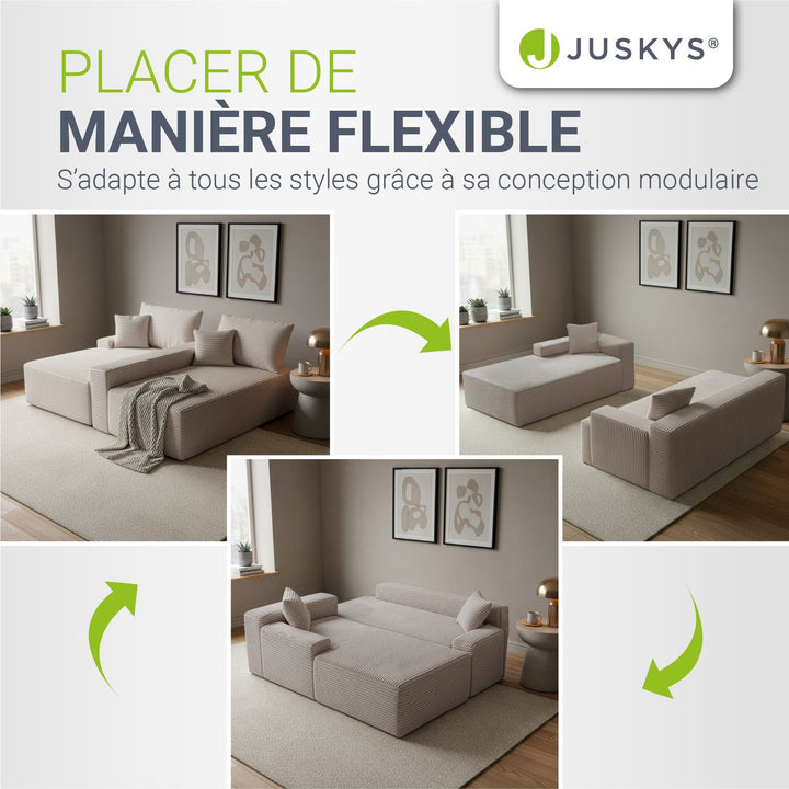Canapé Coredo avec revêtement en velours côtelé et coussins décoratifs