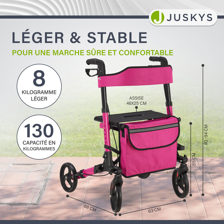 Déambulateur en aluminium Vital – pliable, avec siège et sac à provisions – jusqu'à 130 kg