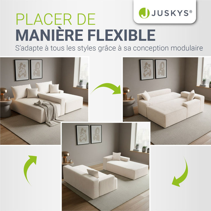 Canapé Coredo avec revêtement en velours côtelé et coussins décoratifs