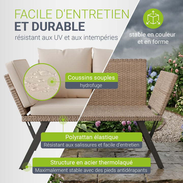 Banc multifonction en polyrotin Calvia Noir/Gris/Crème