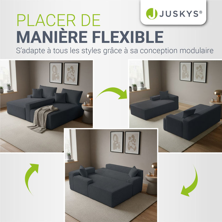 Canapé Coredo avec revêtement en velours côtelé et coussins décoratifs