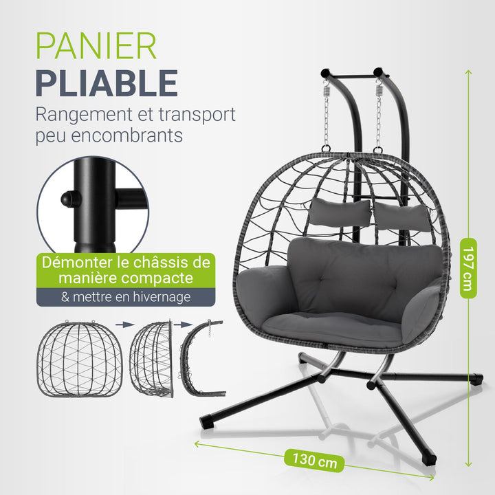 Fauteuil suspendu double en polyrotin Aria