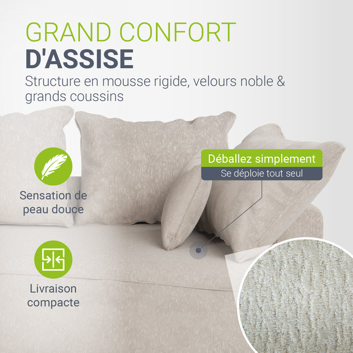 Canapé Tirano avec pouf et coussins décoratifs